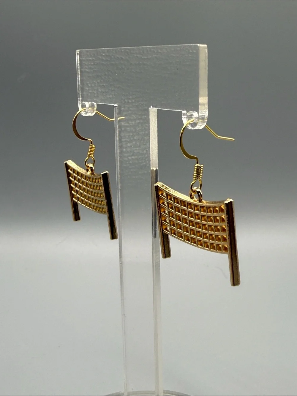 Gold Volleyball Net Earrings - Handmade #E0450C